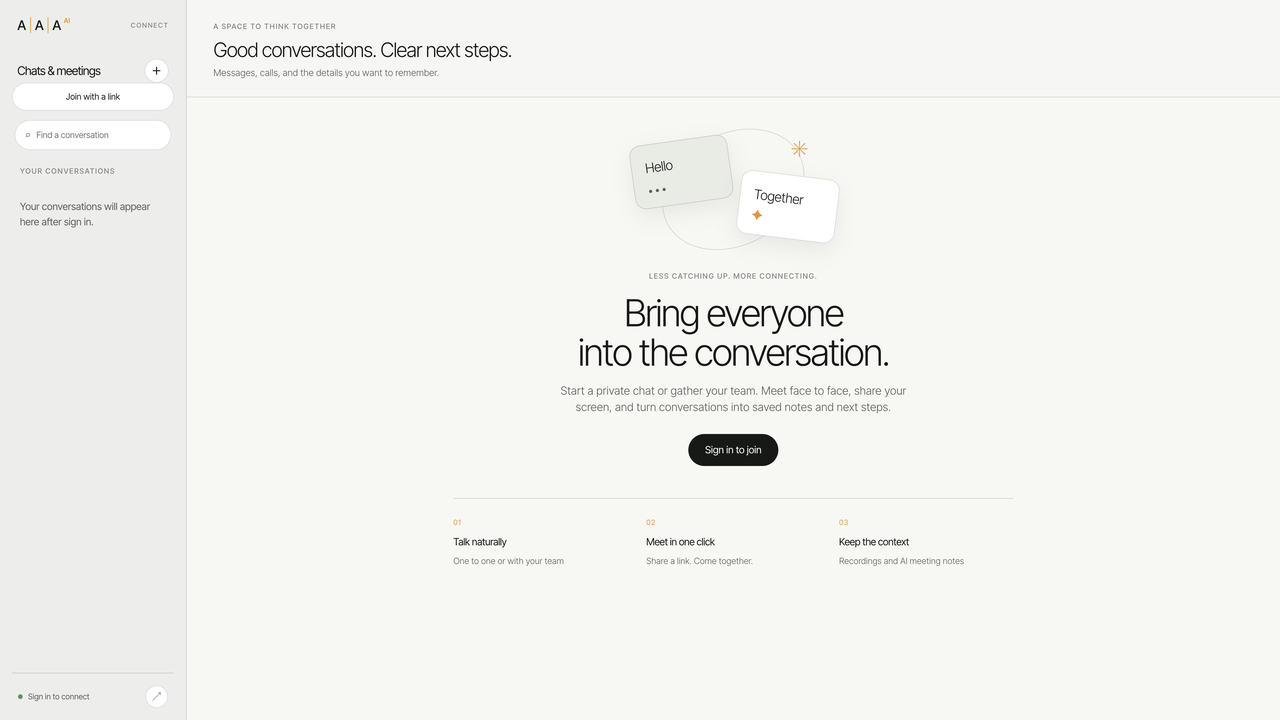 AAA AI Meet lobby — chats and meetings